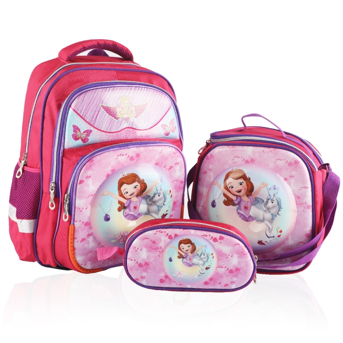 Ensemble cartable scolaire pour enfants 3 pieces Princesse